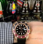 Rolex Submariner Replica Watch Rose Gold Rubber Strap Watch Rainbow Bezel